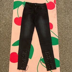 Black Leather Lace Jeggings